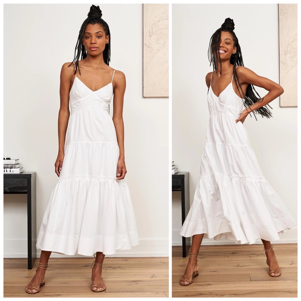 La Ligne Beatrix Tiered White Stripe Maxi Dress Size XS